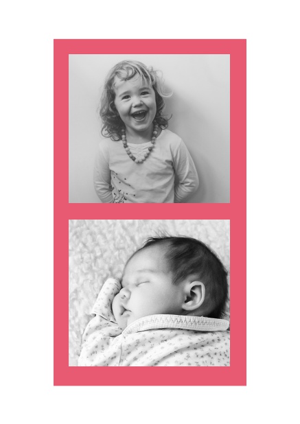 Photo card with two photo fields and with border which is in several colors available. Pink.