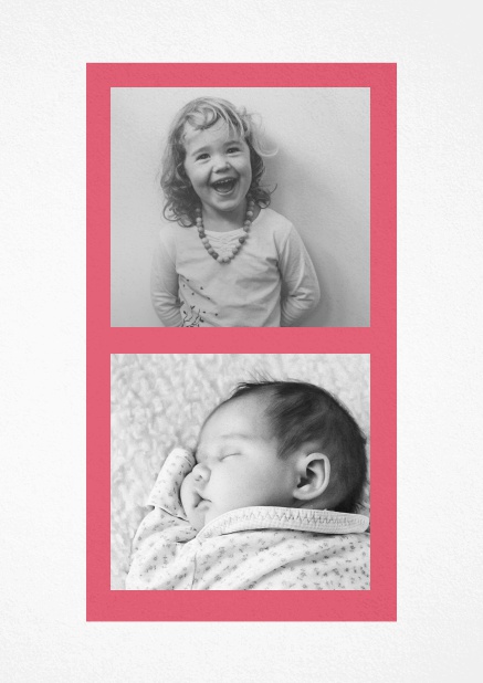 Photo card with two photo fields each with orange border. Pink.