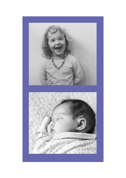 Photo card with two photo fields and with border which is in several colors available. Purple.