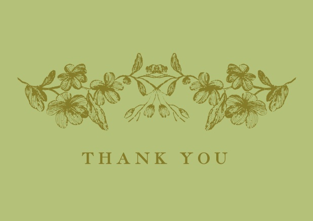 Green thank you card with flowers.