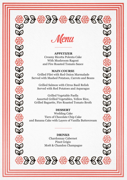 Hansel & Gretel Menu - Menu Cards