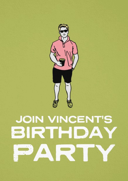 Birthday party invitation card with cool guy in shades.