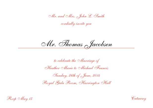 Online Invitation card with a classic hand written font - available in different colors.