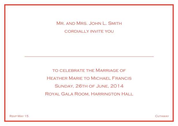 Eton Fun - Red - Classic invitation cards Online Classic wedding invitation card with thin single frame and classic font - available in different colors. Red.