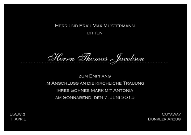 Nacht in Nizza - Schwarz - Klassische Einladungskarten Online Klassische Karte mit weißem Rahmen und weißer Schrift. Schwarz.
