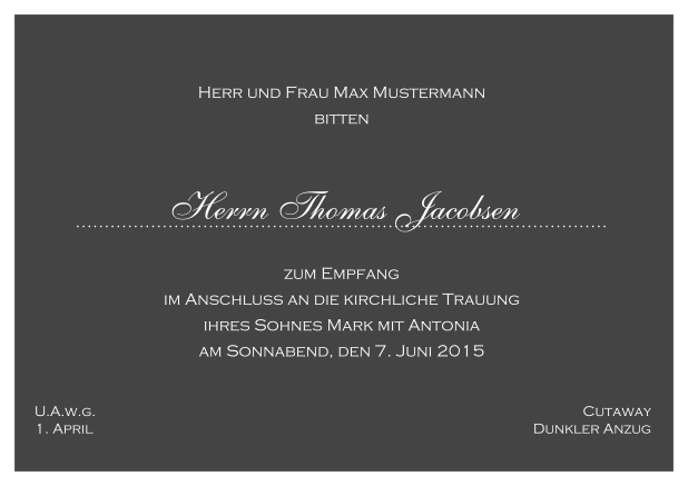 Nacht in Nizza - Grau - Klassische Einladungskarten Online Klassische Karte mit weißem Rahmen und weißer Schrift. Grau.