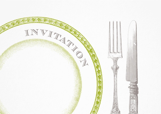 Invitation card with plate and silverware.