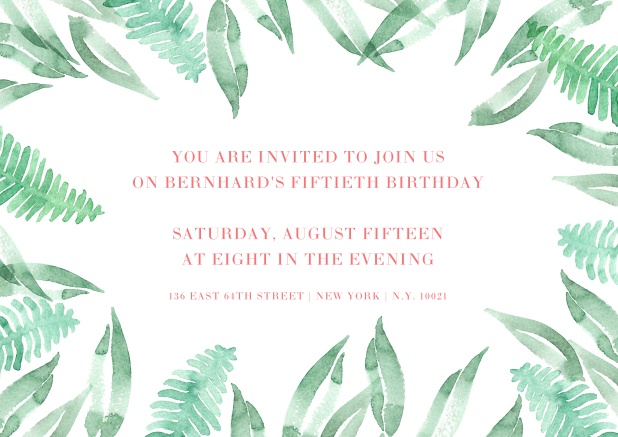 Feeling great with 50 - 50th Birthday Online invitation framed with green leaves for 50th birtday.