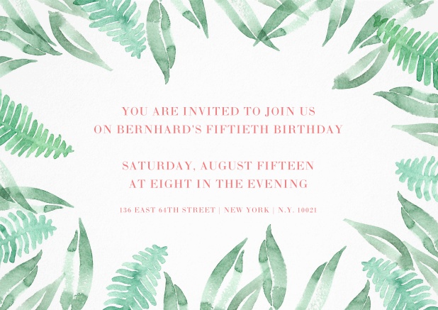 Feeling great with 50 - 50th Birthday Invitation framed with green leaves for 50th birtday.