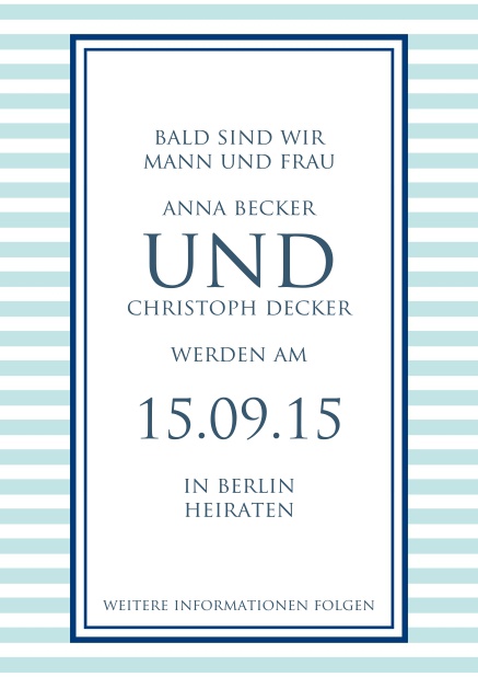 Online Hochzeits save the date Karte mit gesteiftem Rahmen.