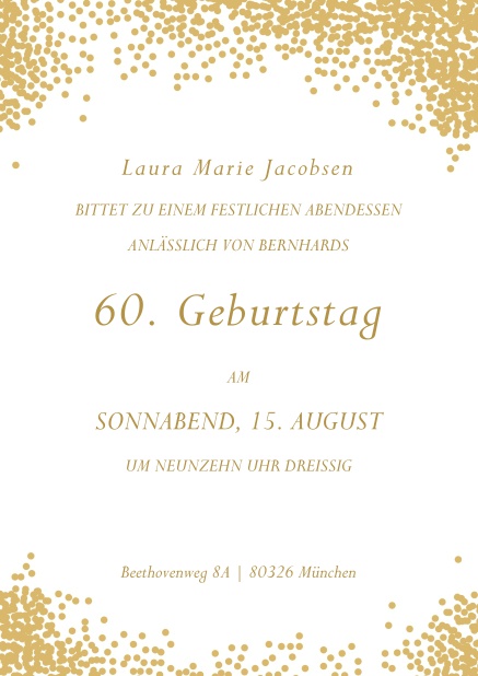 Online Einladung mit Glitzerecken zum 60. Geburtstag.
