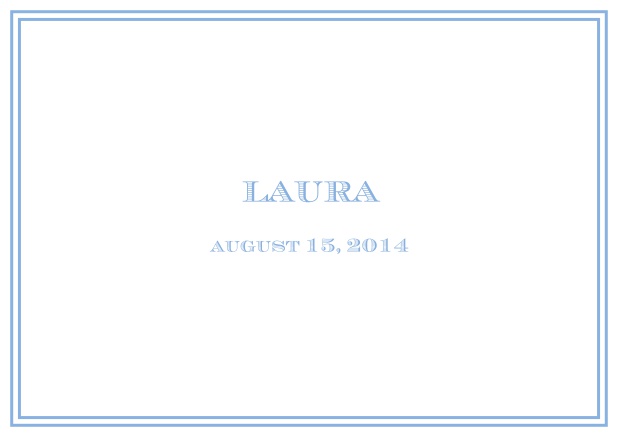 Classic Birth Announcement card wiith double line frame including photos and editable text. Blue.