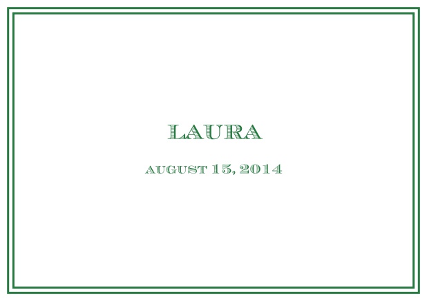 Classic Birth Announcement card wiith double line frame including photos and editable text. Green.