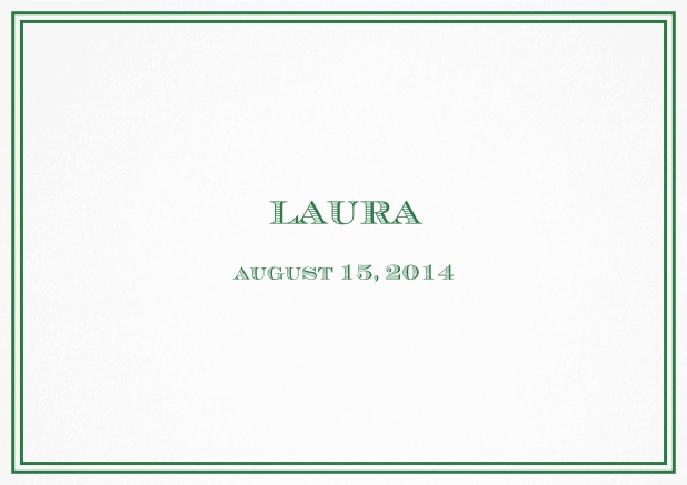 Classic Birth Announcement card wiith double line frame including photos and editable text. Green.