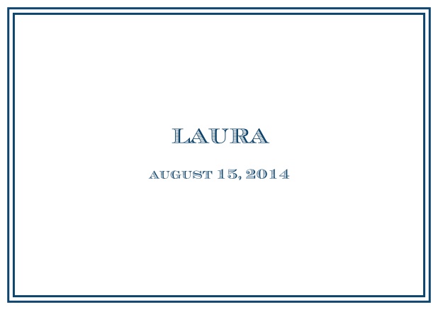 Classic Birth Announcement card wiith double line frame including photos and editable text. Navy.