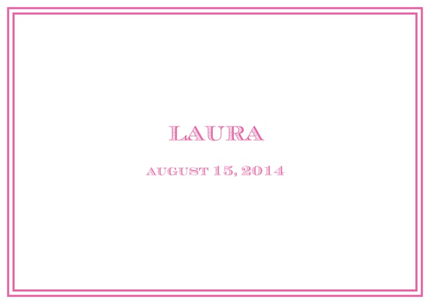 Classic Birth Announcement card wiith double line frame including photos and editable text. Pink.