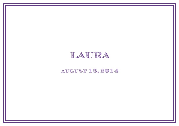 Classic Birth Announcement card wiith double line frame including photos and editable text. Purple.