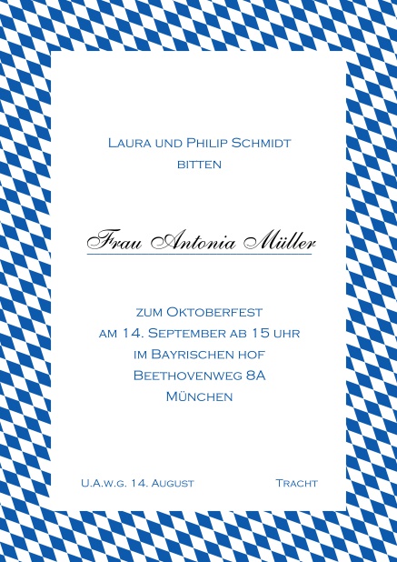 Online Einladungskarte mit bayerischen Rautenflaggen. Blau.