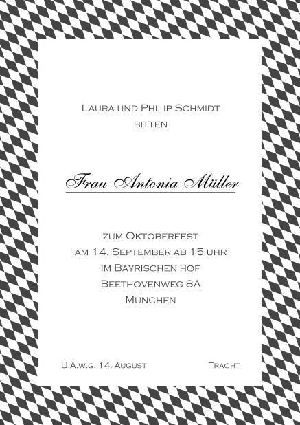 Online Einladungskarte mit bayerischen Rautenflaggen. Grau.