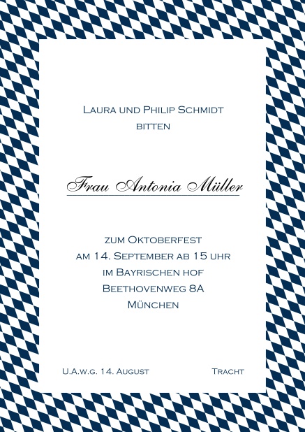 Online Einladungskarte mit bayerischen Rautenflaggen. Marine.