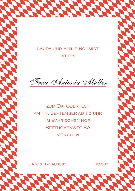 Online Einladungskarte mit bayerischen Rautenflaggen. Rot.