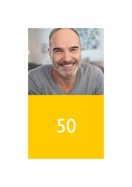 50th birthday online  photo invitation with a colorful text field below the photo field. Yellow.