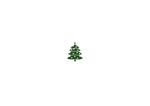 Onlie Einladungskarte zur Weihnachtsrfeier mit kleinem Weihnachtsbaum mit bunten Weihnachtsschmuck. Grün.