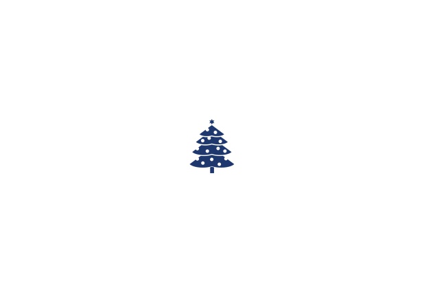 Onlie Einladungskarte zur Weihnachtsrfeier mit kleinem Weihnachtsbaum mit bunten Weihnachtsschmuck. Marine.