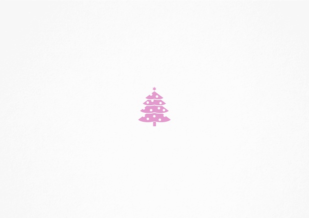 Weihnachtskarte mit vorne kleinen Weihnachtsbaum und mehreren Foto- und Textoptionen auf den Folgeseiten. Rosa.