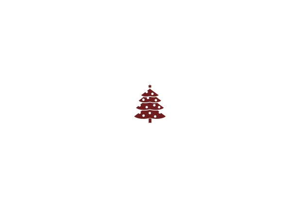 Onlie Einladungskarte zur Weihnachtsrfeier mit kleinem Weihnachtsbaum mit bunten Weihnachtsschmuck. Rot.