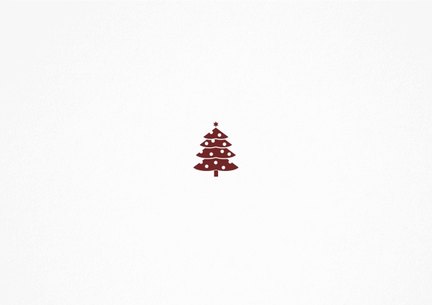 Weihnachtskarte mit vorne kleinen Weihnachtsbaum und mehreren Foto- und Textoptionen auf den Folgeseiten. Rot.