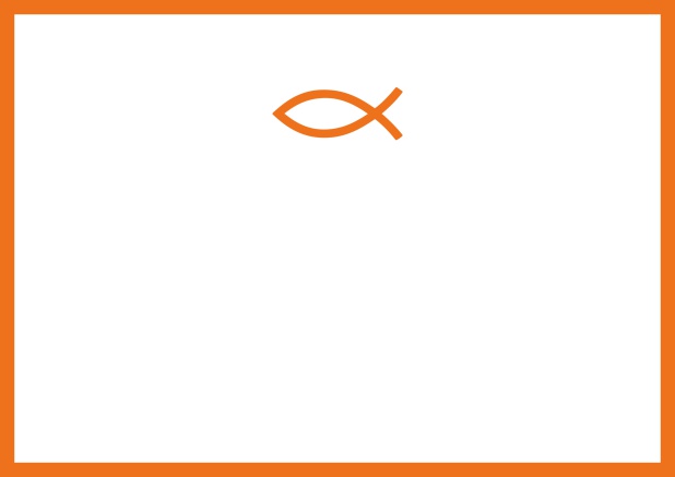 Online Einladungskarte zur Konfirmation, Kommunion oder Taufe mit Rahmen und christlichen Symbol in Farbvariationen. Orange.
