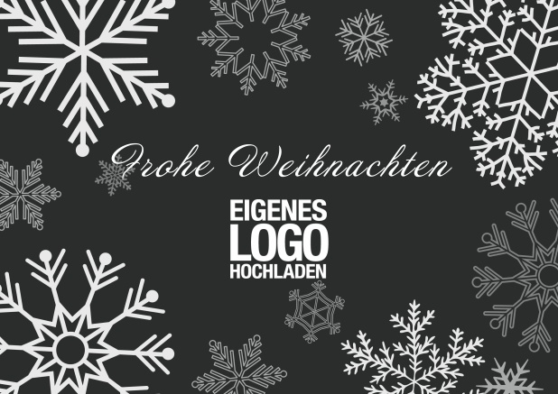 Online Weihnachtskarte geschäftlich mit großen weißen Schneeflocken Schwarz.