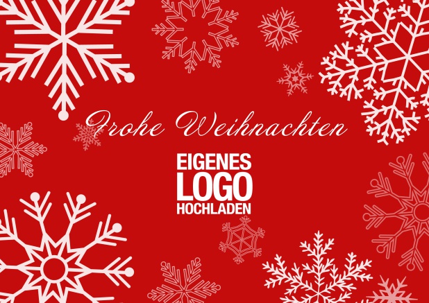 Online Weihnachtskarte geschäftlich mit großen weißen Schneeflocken Rot.