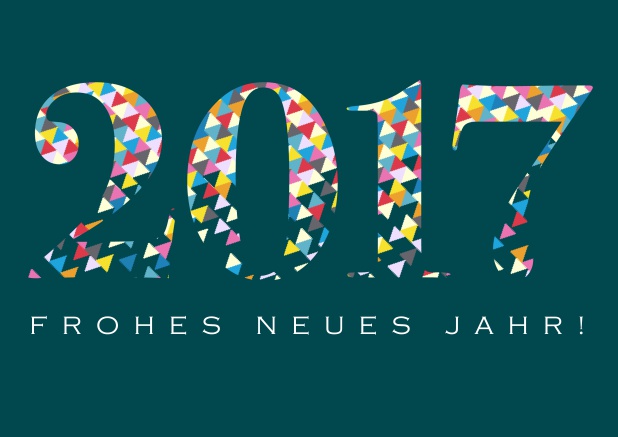 Online Frohes Neues Jahr wünschen bunt und munter. Grün.