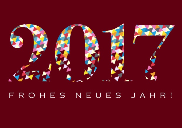 Online Frohes Neues Jahr wünschen bunt und munter. Rot.