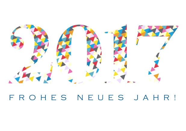 Online Frohes Neues Jahr wünschen bunt und munter. Weiss.