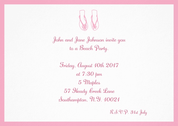 Summer invitation card with flip flops in various colors.