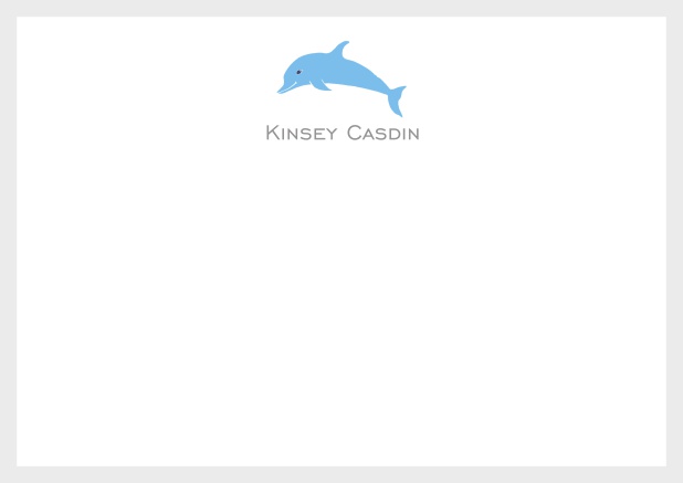 Gestalbare online Briefkarte mit illustriertem Delfin und Rahmen in verschiedenen Farben. Grau.