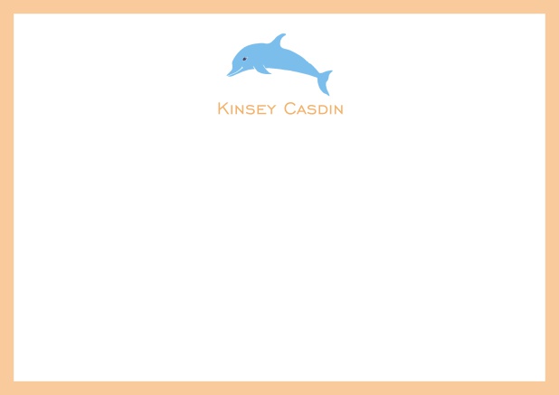 Personalizable online note card with illustrated dolphine and frame in various colors. Orange.