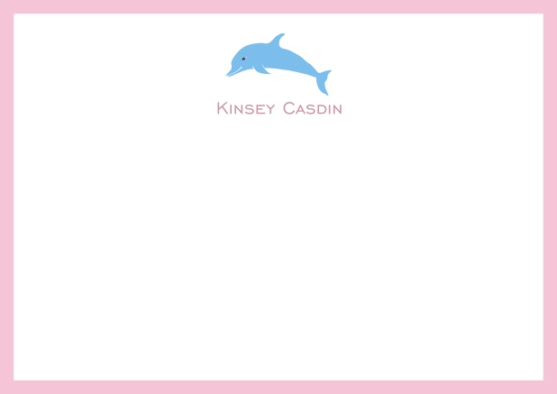 Personalizable online note card with illustrated dolphine and frame in various colors. Pink.