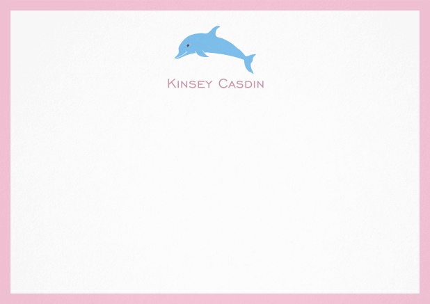 Dolphin greetings - Pink - Correspondence Cards Personalizable note card with illustrated dolphine and frame in various colors. Pink.