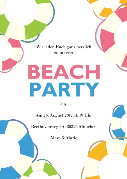 Beach Party Online Einladungskarte mit bunten Beachbällen