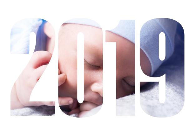 2019 Fotokarte - Blau - Fotokarten Online Karte mit ausgeschnittener 2019 über Foto zum selber hochladen Blau.