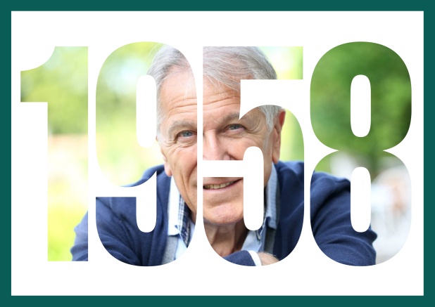 1958 geboren Querformat - Grün - 60. Geburtstag Online Einladungskarte zum 60. Geburtstag in Querformat mit ausgeschnittener 1958. Grün.