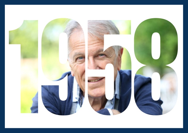1958 geboren Querformat - Marine - 60. Geburtstag Online Einladungskarte zum 60. Geburtstag in Querformat mit ausgeschnittener 1958. Marine.