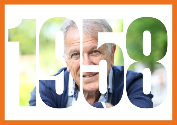 1958 geboren Querformat - Orange - 60. Geburtstag Online Einladungskarte zum 60. Geburtstag in Querformat mit ausgeschnittener 1958. Orange.
