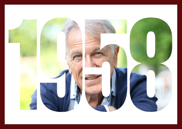 1958 geboren Querformat - Rot - 60. Geburtstag Online Einladungskarte zum 60. Geburtstag in Querformat mit ausgeschnittener 1958. Rot.