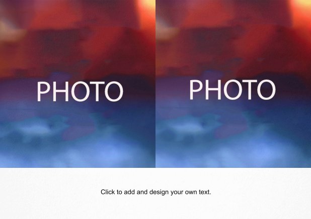 Photo card in landscape format with 2 photo fields for uploading your own photos including a text field.