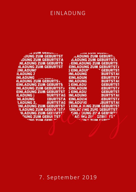 Online Einladungskarte zum 40. Geburtstag mit Zahl 60 und ausgeschriebenem sechzig Rot.
